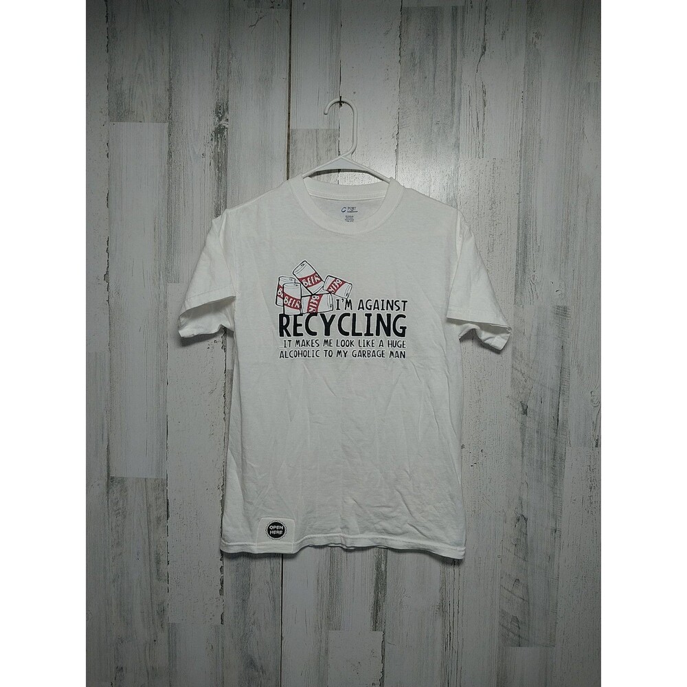 Funny Tee Shirt Beer Recycling Men's Small White Can Opener